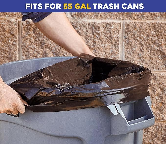(Pack of 100) Plexon Black Trash Bags - 55 Gallon 2 Mil 36” x 50” - Heavy Duty Round and Square 32-55 Gallon Trash Cans Large Durable Garbage Trash Can Liners