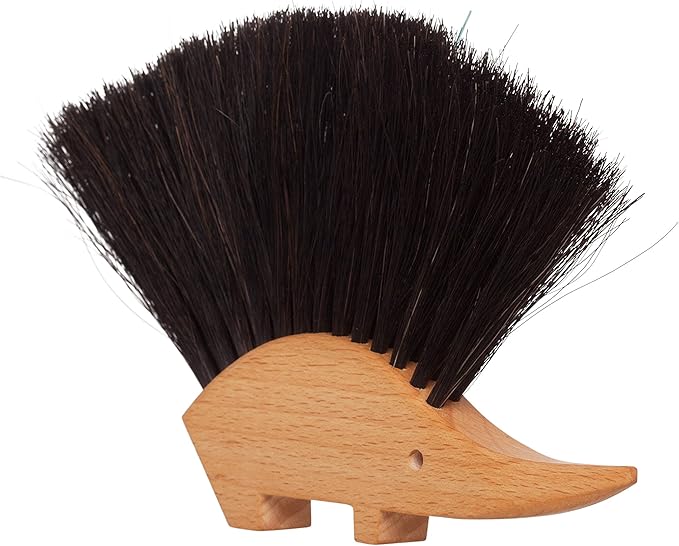 REDECKER Hedgehog Table Brush Natural Horsehair Bristles 4-1/2 x 5-1/2 inches Versatile Hand Brush in a Decorative Shape - Horse Hair Brush for Table - Hedgehog Duster - Made in Germany