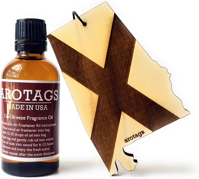 Arotags Alabama Wooden Car Air Freshener - Long Lasting Beach Bum Scent Diffuses for 365+ Days - Includes Hanging Mirror Diffuser and Fragrance Oil - 100% American Made