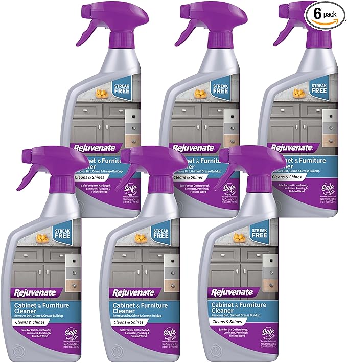 Rejuvenate Cabinet &amp Furniture Cleaner pH Neutral Streak and Residue Free Cleans Restores Protects 24 Ounces 6 Pack