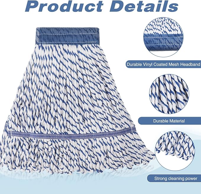 Nuogo 10 Pcs Commercial Mop Head Replacement Floor Cleaning Wet Heavy Duty Commercial Mop Refills General Cleaning(27.6 InchWhite Blue)