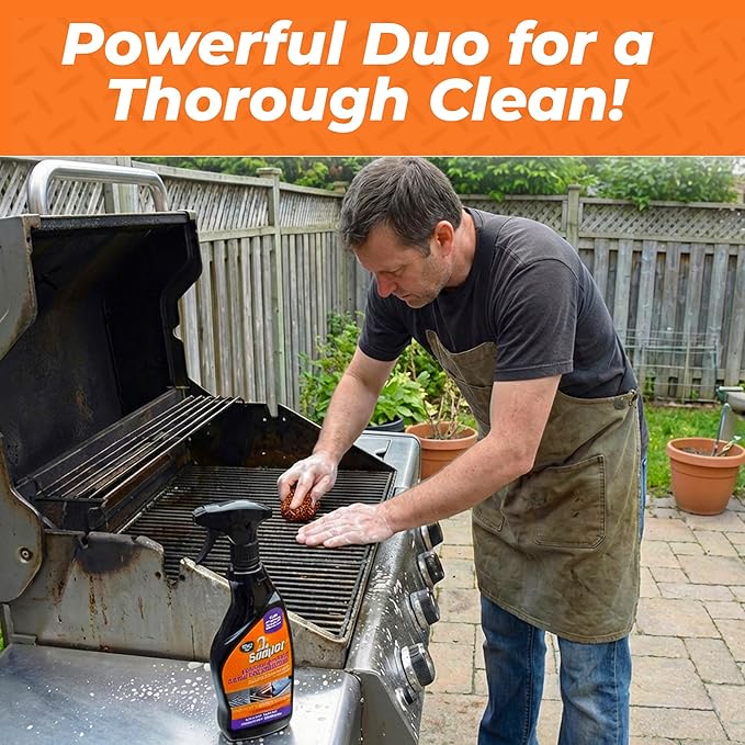 Proud Grill Company Q-Swiper 2-Minute Miracle Grill &amp Grate Cleaner with Scrub Clean Cloth - Degreaser Spray for BBQ Oven Stove Kitchen Tops &amp Surfaces Grate &amp Grease Remover Smoker C