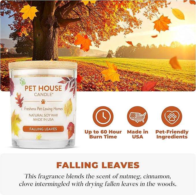 One Fur All Pet Friendly Candle 2 Pack - Plant-Based Soy Candles Clean Burning Long Lasting Pet Air Freshener for Home 2 Pack Falling Leaves and Autumn Harvest