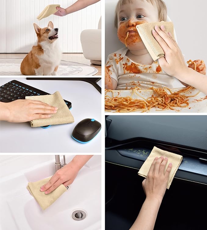 KitchLife Microfiber Cleaning Cloth Roll 100 Pack - Tear-Away Microfiber Paper Towels Lint-Free Reusable Washable for Kitchen Car Dishes and Sensitive Surfaces (Wheat)