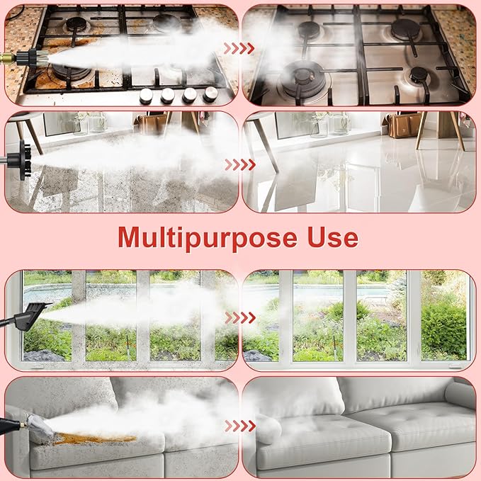 Steam Cleaner for Home 15s Heat-Up 1.2L Water Tank 6-Level Adjustable Handle Handheld Steam Cleaner for Car Detailing Dirt Furniture Couch Floor Tile Bathroom Bed Bugs 9Pcs Accessories