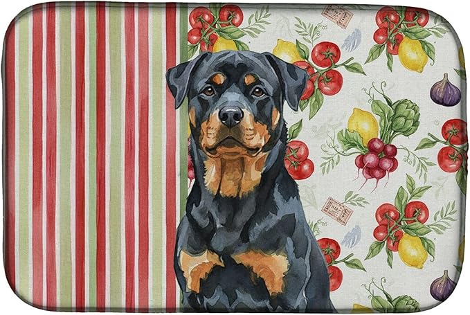 Caroline's Treasures Rottweiler Vegetables Dish Drying Mat Absorbent Dish Drying Mat Pad for Kitchen Counter Dish Drainer Mat for Countertop 14 x 21 Multicolor
