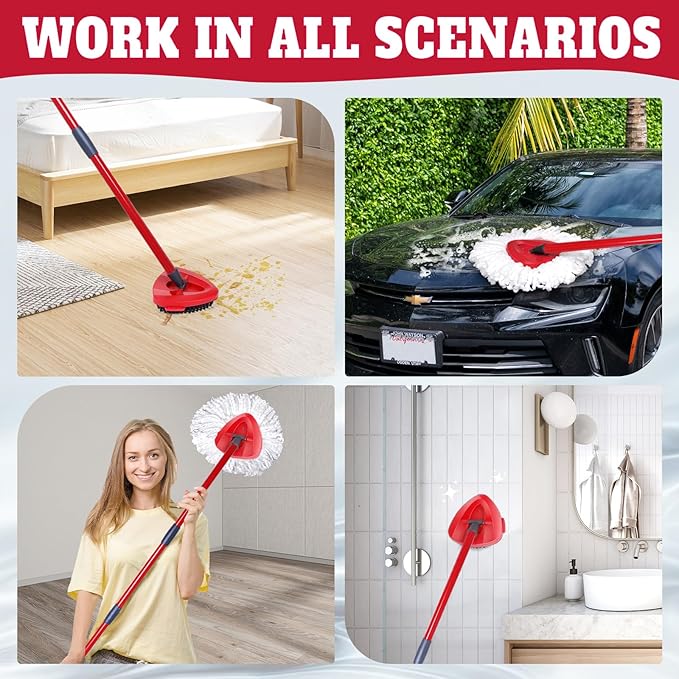 4 Packs Spin Mop Replacement Heads Compatible with Oceda EasyWring 1-Tank System4-Section Rotatable Mop Handle 30-58in Mop Scrub Brush and Base Combo SetMop Refills Easy to Replace and Cleaning