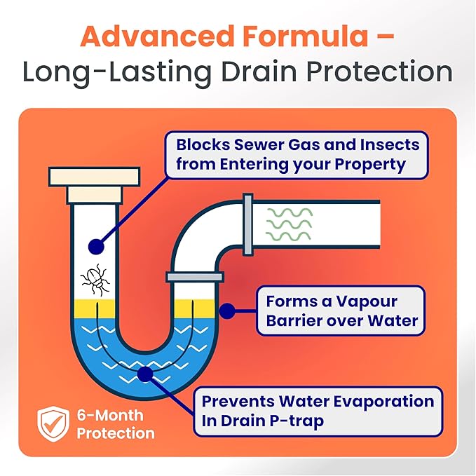 VapourBlock Drain Sealer Liquid &amp Trap Primer for Unused &amp Dry Drains Citrus-Based Blocks Sewer Gas Odors &amp Stops P-Trap Evaporation in Cabins Cottages &amp Vacant Properties (Pack of