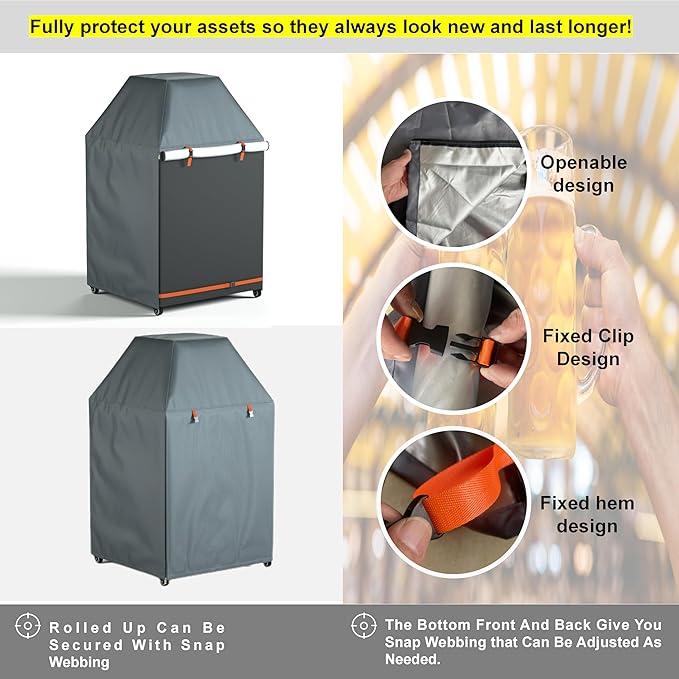 Kegerator Cover with 600D Waterproof Oxford Fabric for Protecting Outdoor or Indoor Beer Tower Dust Cover 26.8x26.8x45.7 Inches