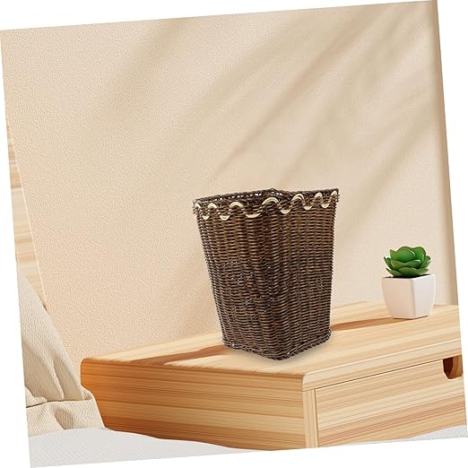 DOITOOL Elegant Woven Trash Can for Bathroom Office Decorative Waste Basket for Housewarmings