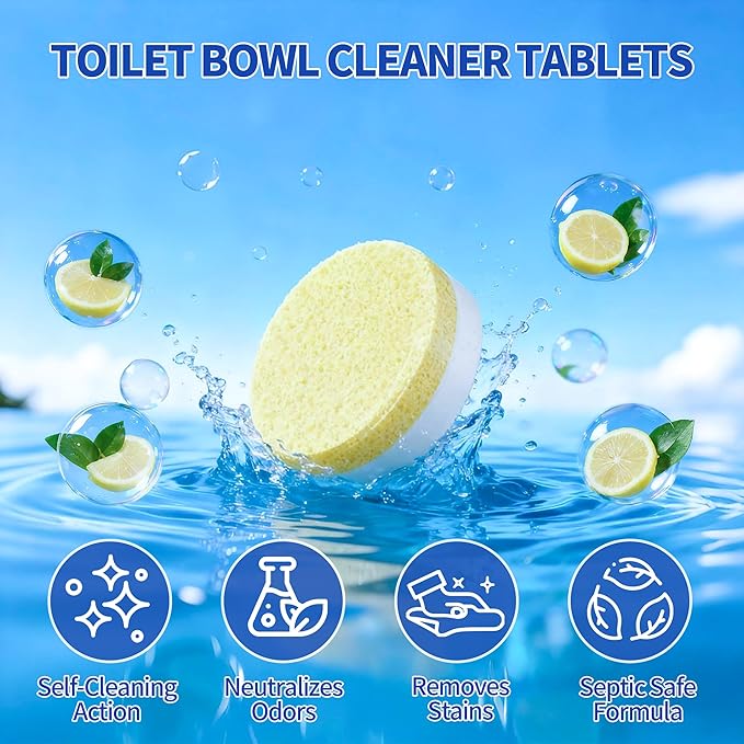 Automatic Toilet Bowl Cleaner Includes 12ct Blue Gel Toilet Tank Cleaners Tablets and 24pcs Lemon Scent Toilet Cleaner Tablets