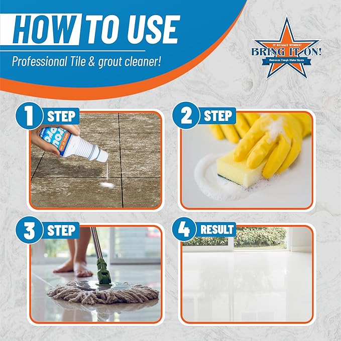 Bring It On Grout Cleaner Pro with Stiff Cleaning Brushes – 32Fl Oz x 2 Grout Pro for Shower Tile Includes Heavy-Duty Grout and Tile Cleaner Brushes – Effectively Removes Mineral Deposits