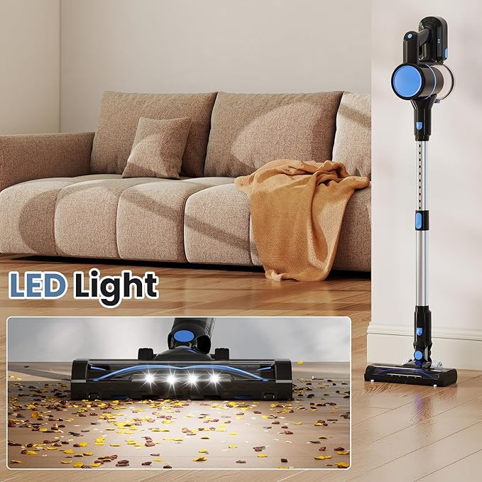 NEWBULIG Cordless Stick Vacuum Powerful 10KPa Suction for Hardwood Floors Pet Hair Removal Lightweight Rechargeable Low Noise Cleaner