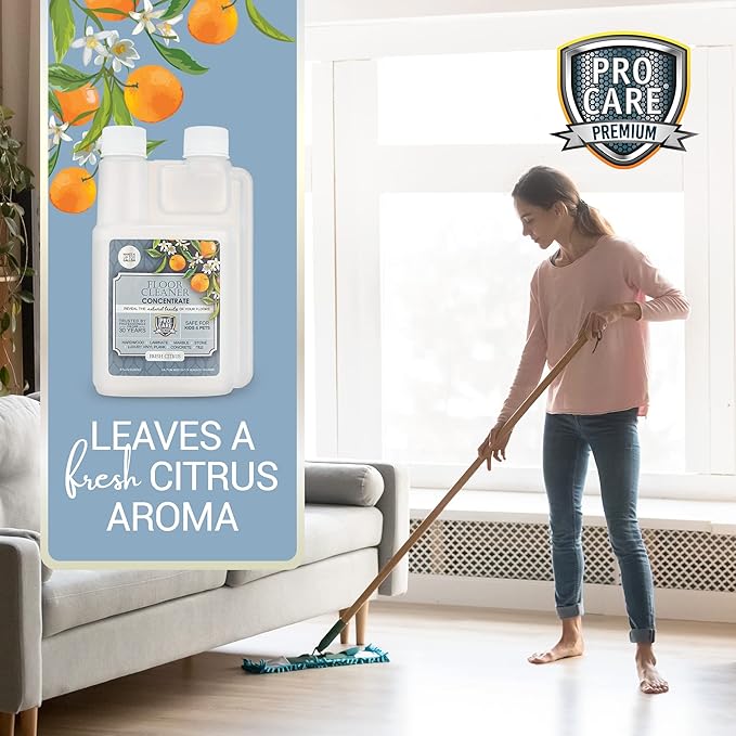 ProCare Citrus Floor Cleaner Concentrate (Made in USA) | Vinyl Wood Tile Stone &amp Laminate Floor Cleaner For Mopping Household Supplies Cleaning Solution Concentrate For Kitchen &amp Bathroom