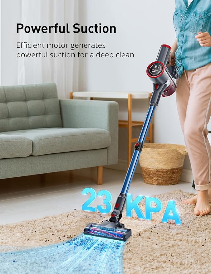 Aspiron Cordless Vacuum Cleaner Vacuum Cleaners for Home Powerful Suction with Large LED Touch Display Rechargeable Stick Vacuum LED Headlights Handheld Vacuum for Hard Floors Carpets Sofa Car