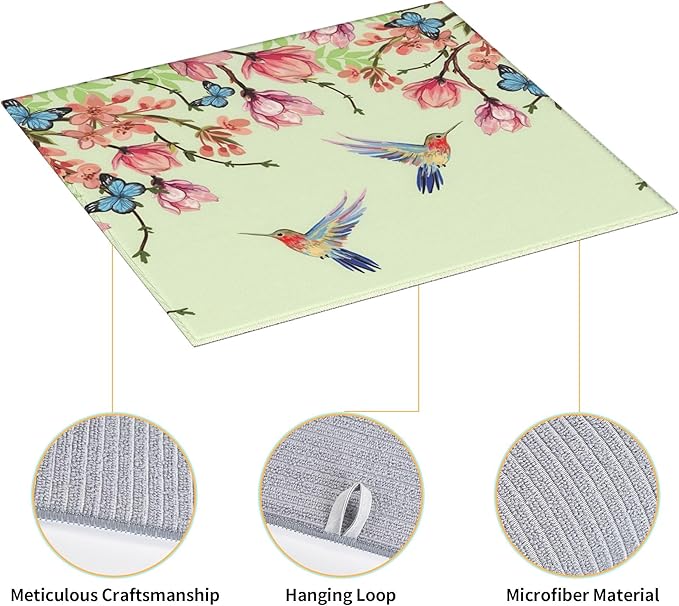 Bird Floral Flowers Dish Drying Mat for Kitchen Counter 16x18 Microfiber Absorbent Fast Dry Mat 2Pcs Dish Mat Faucet Mats Sets Large Drying Kitchen Mat Kitchen Drying Pad Coffee Bar Decor Gifts