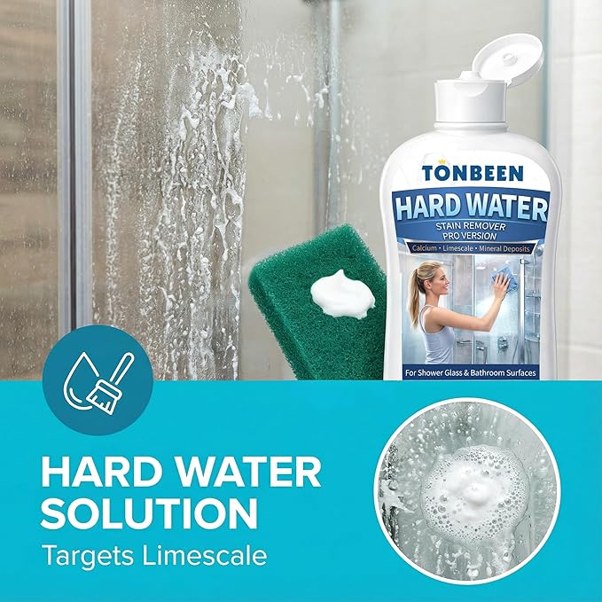 Hard Water Stain Remover Paste with Polishing Pads Calcium &amp Limescale Cleaner for Shower Glass Shower Doors &amp Tiles Includes 800 &amp 1200 Grit Pads 500ml 16.9fl oz