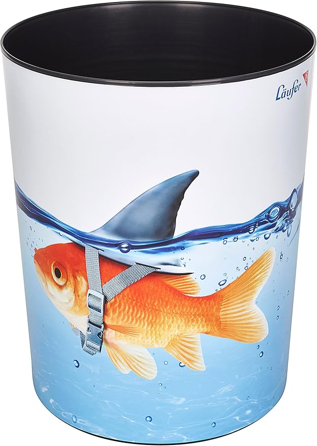 Läufer Runner Trash 13 Litre Trash can Perfect for The Nursery Round Sturdy Plastic Golden Shark