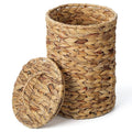1.5 Gallons Wicker Trash Can with Lid Handle Boho Woven Braided Bathroom Waste Basket Trash Can Large Woven Bin for Office Bedroom Living Room Kitchen (Natural Braided Wicker Round)