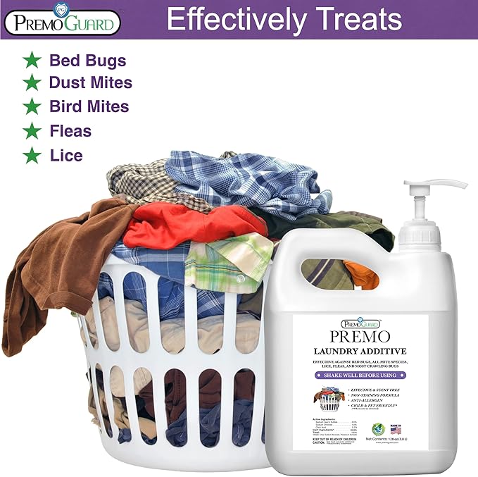 Premo Guard Bed Bug Mite &amp Lice Laundry Detergent Additive 64 oz – Child &amp Pet Friendly – Stain &amp Odor Free – Best Natural Non-Toxin Treatment