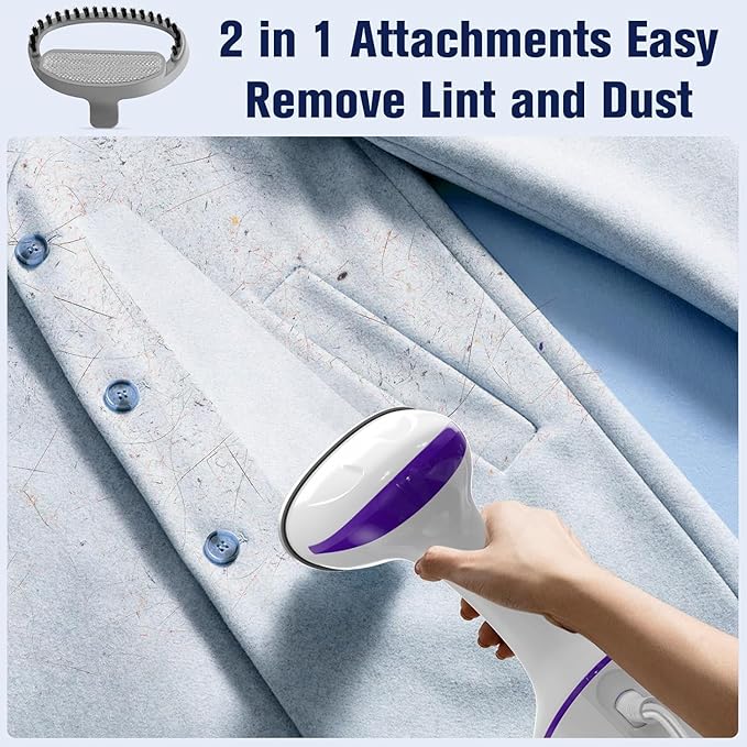 DBC Steamer for Clothes 1500W 20S Fast Heat-up Portable Handheld Steamer for Clothes 2 in 1 Fabric Wrinkle Remover with Fabric Brush 250ml Water Tank Ideal for Home Office Travel Purple