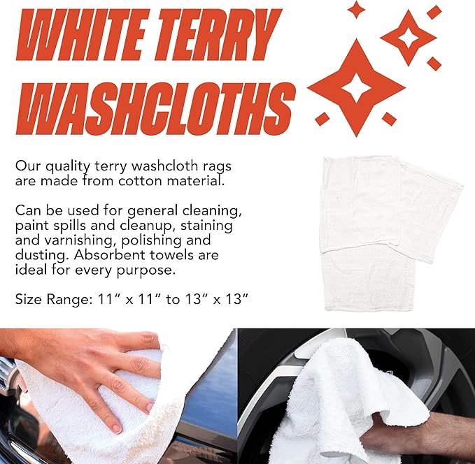 Arkwright W11 Terry Cloth Towels for Cleaning - Soft Cotton Blend Washable Multi-Purpose Bar Mop Absorbent &amp Quick Dry Bag of Rags for Kitchen Auto Shop and Garage 10 lb White