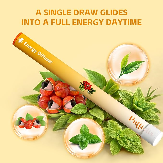 Herbal Diffuser Pen Energy Diffuser with Guarana Green Tea Extract VB12 Peppermint &amp Menthol for Energy Boost All Natural Swap - 600 Uses 2 Diffusers 1 Pack
