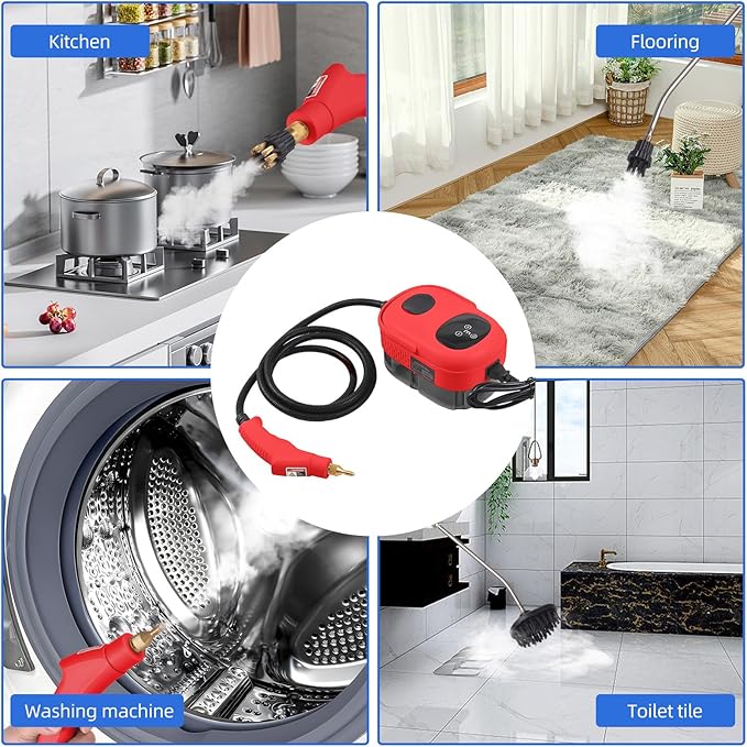 2500W High Pressure Steam Cleaner High Temperature Pressurized Steam Cleaning Machine 1100ml 3 Bar Portable Handheld Steam Cleaners with 3 Brush Heads for Home Use/Car Detailing