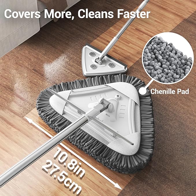 7-in-1 Triangle Mop Set with 7 Replaceable Heads and Adjustable Long Handle for Walls Floors Windows Baseboards (White)