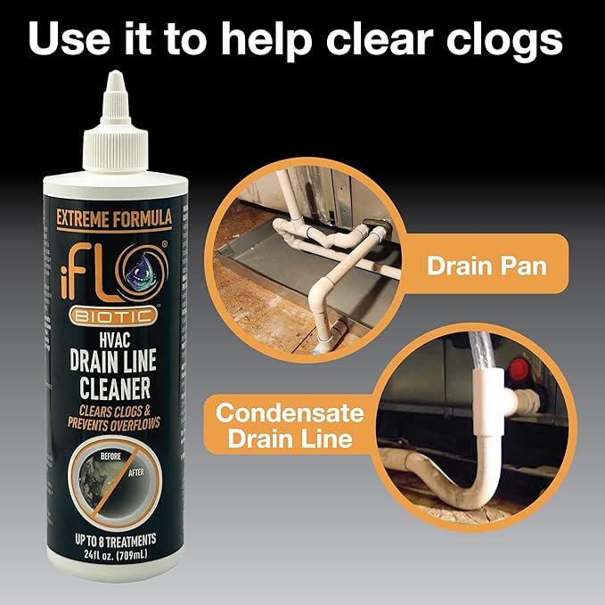 iFLO® Extreme A/C Drain Line Cleaner – Fast-Acting Long-Lasting HVAC System Solution for Tough Clogs &amp Buildup – Professional Liquid Drain Cleaner and Clog Remover 24oz Bottle 1 Pack