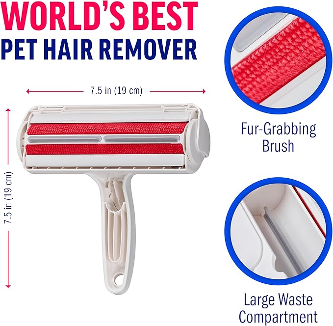ChomChom Roller Pet Hair Remover – Original Size Reusable Lint Roller for Cat &amp Dog Hair on Furniture Couch Carpet Car Rugs &amp Bedding – Portable Eco-Friendly (White)
