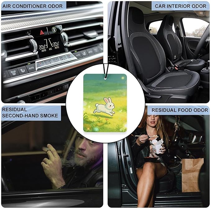 5PCS Car Air Freshener Hanging Personalized Double Sided White Rabbit flowers Car Fresheners Long Lasting New Cars Scents Cute Automotive Freshies for Closets Drawers (tea)