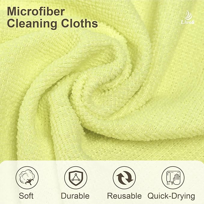 LIVOS Microfiber Cleaning Cloth Roll - 80 Pack Reusable Paper Towels Tear Away Towels Microfiber Towels for Cars Super Absorbent Lint Free Cleaning Rags for House Kitchen-Beige Yellow11.5x11.5