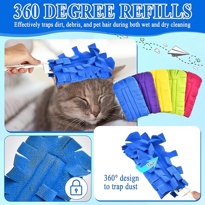 20Pcs Fleece Duster Refills Reusable Dusters Compatible with Swiffer with 3pcs Handles Washable Dusters Pads for Cleaning Ceiling Hardwoods Window Kitchen Floor 5 Colors