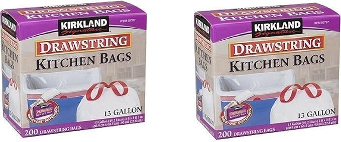 Kirkland Signature Drawstring Kitchen Trash Bags - 13 Gallon - 200 Count (2 Pack)