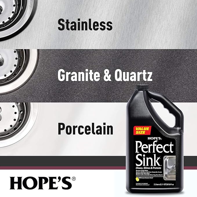 HOPE'S Perfect Sink Cleaner and Polish Restorative Water-Repellant Removes Stains Ideal for Brushed Stainless Steel Cast Iron Porcelain Corian Composite Acrylic Value Size