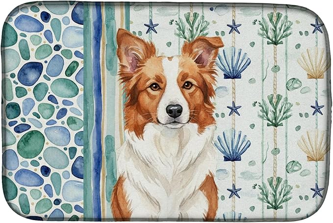 Caroline's Treasures Red and White Border Collie Coastal Sea Glass Dish Drying Mat Absorbent Dish Drying Mat Pad for Kitchen Counter Dish Drainer Mat for Countertop 14 x 21 Multicolor