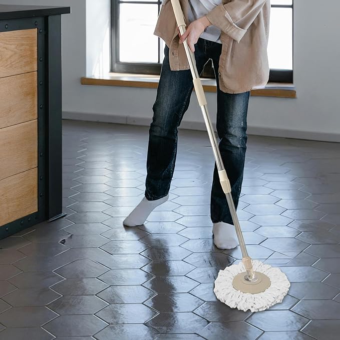 Spin Mop Replacement Handle 47.6-inch 360 Degrees Rotating Telescopic Replacement Mop Stick with Robust Reinforced Plastic Disc for Spin Mop Bucket Cleaning System (Plastic DiscKhaki)