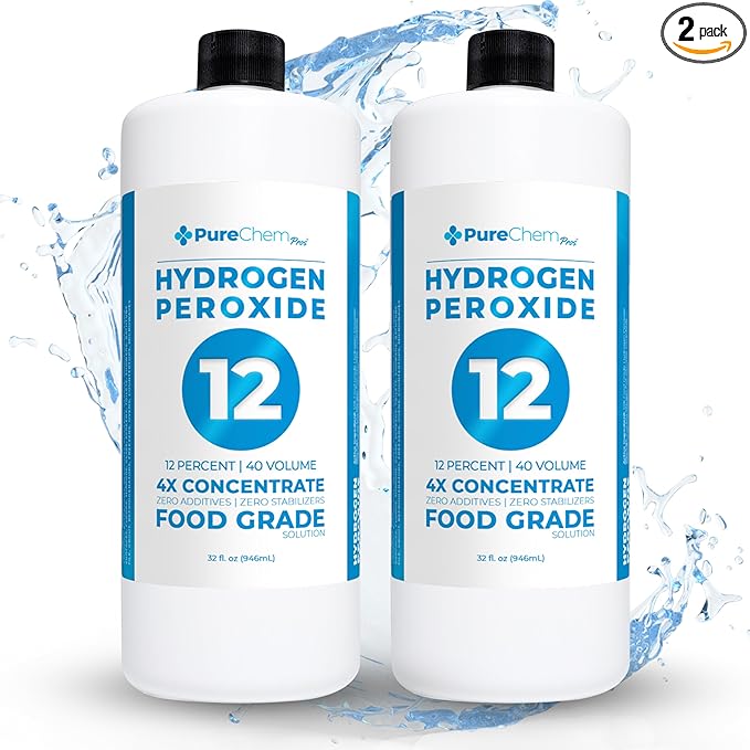 Hydrogen Peroxide 12 Percent (32oz 2 Pack) - Hydrogen Peroxide Cleaner - Dilute and Spray 12% Hydrogen Peroxide on Counters Bathtubs Floors or Carpets