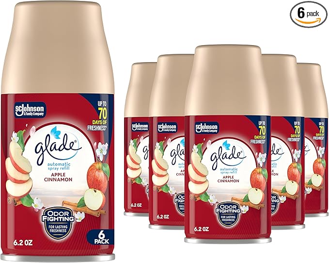 Glade Automatic Spray Refill Apple Cinnamon Scented Air Freshener for Home and Bathroom 6.2 Oz 6 Count