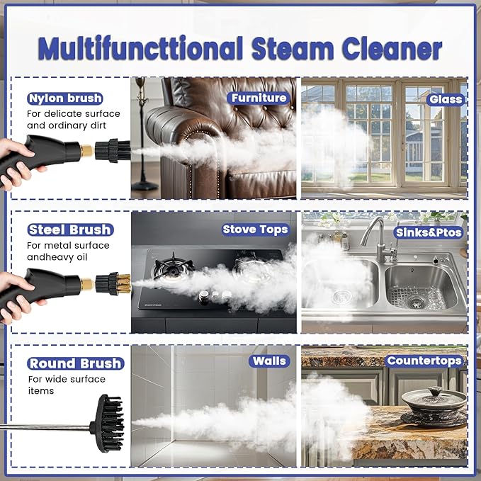 2500W Handheld Steam CleanerPortable Car Steamer For Auto DetailingHigh-Temperature and Pressure Steam Cleaner For Home Steam Cleaning Machine for FurnitureKitchenGroutFloorTile (Red)