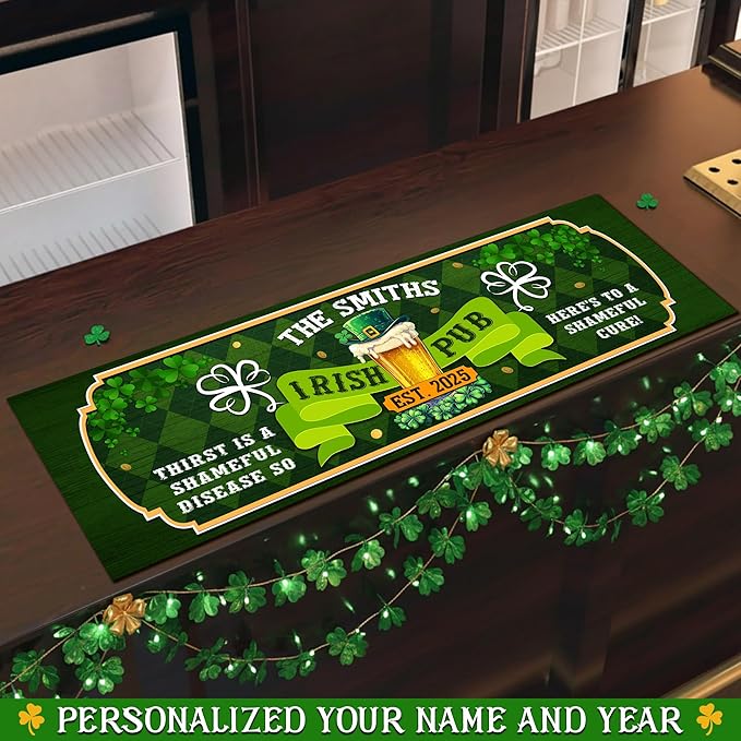 THUYPT Personalized Irish Bar Mat St Patrick's Day Decorations Kitchen Counter Irish Bar Dish Drying Mat Patrick's Lucky Shamrock Quick Drying Spill Mats (13)
