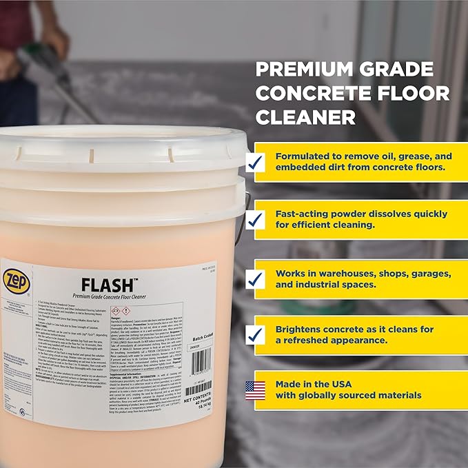 Zep Flash Powdered Concrete Floor Cleaner - 40lb (Case of 1) 72333 - Removes Dirt Grease and Grime (Business Customers Only)