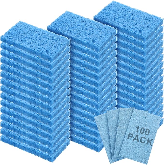 Zhengmy 100 Pieces Sponges Kitchen Compressed Sponges Bulk Natural Dish Sponge Compressed Wood Pulp Cleaning Sponge Without Scratching for Kitchen Bathroom 3.9 x 2.4 x 0.12 Inch (Blue)