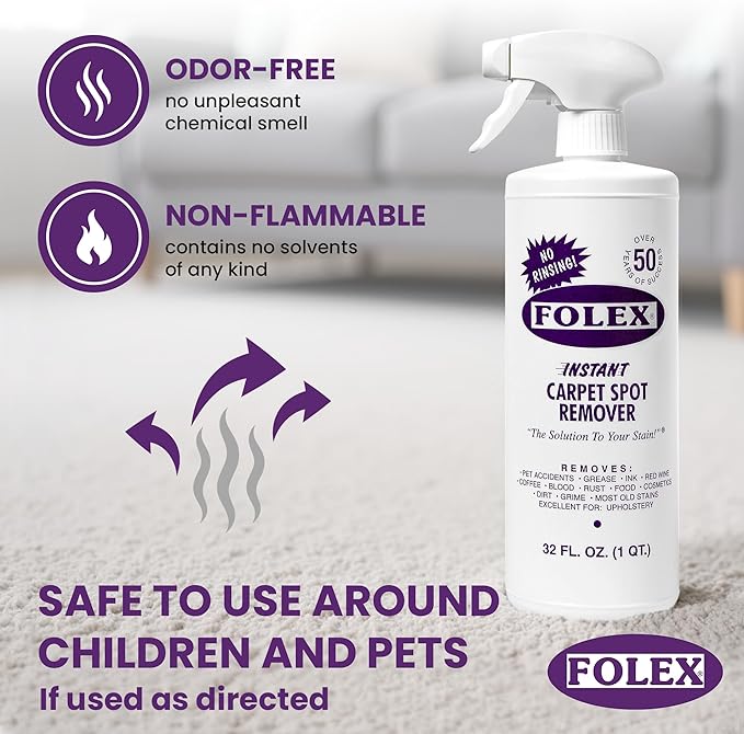 FOLEX Instant Carpet Spot Remover 128 oz - Powerful Stain Remover for Carpets Upholstery &amp Rugs - Eliminates Pet Stains Grease Red Wine Food Makeup &amp More - With Reusable Cleaning Cloth -