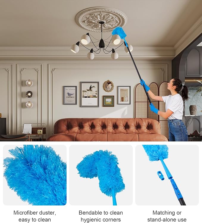 Swivel Squeegee Kit with 4 Extension PolesGlass Scraper Bendable Duster 2 Window Scrubber Cloth for Glass Car Floor HomeGarden