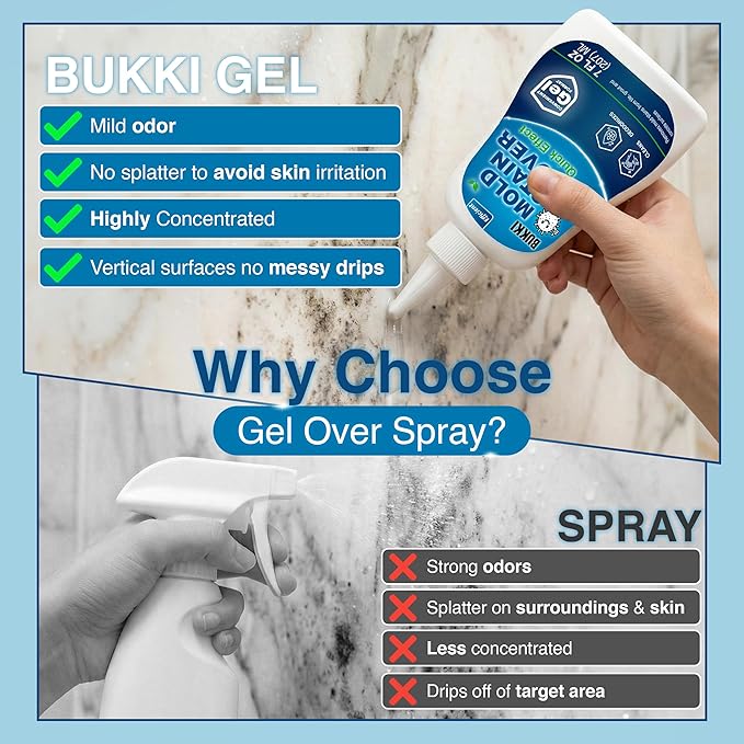 BUKKI Mold Stain Remover Gel 150g 7 FL OZ Thick Cleaning Gel for Shower Grout Washer Seals Walls Caulk Bathroom Stain Cleaner and Stain Support Surface Gel