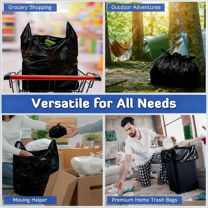 200 Pack 25'' x 15'' x 6'' Extra Large Black Plastic Shopping Bags(0.6 Mil Thick) Reusable Heavy Duty Large T-shirt Grocery Bags Bulk with Handles for Restaurant Retail Business