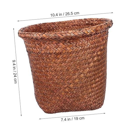 PATKAW Round Basket Woven Wastebasket 1 Pc Straw Trash Cans Wicker Waste Basket Office Waste Basket Laundry Basket for Used to Store Plants Waste Paper and Clothing Baskets S Rattan Waste Bin