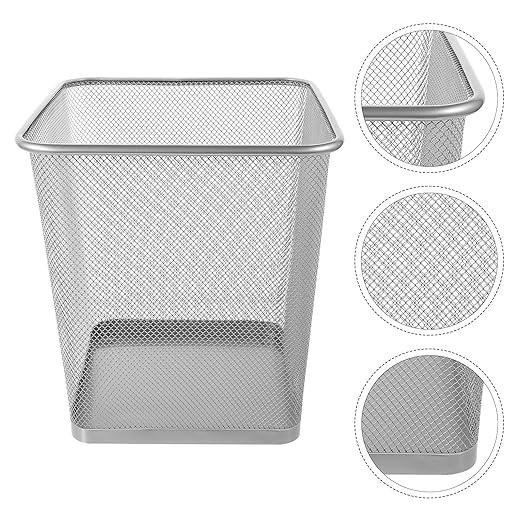 jojofuny Metal Mesh Trash Can Small Square Silver Wire Wastebasket for Bedroom Office Indoor Use Household Waste Bin